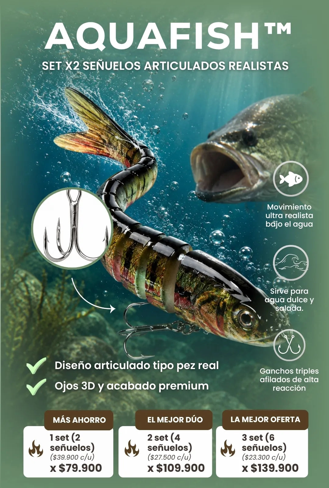 AquaFish™ - Set mas 2 señuelos articulados realistas