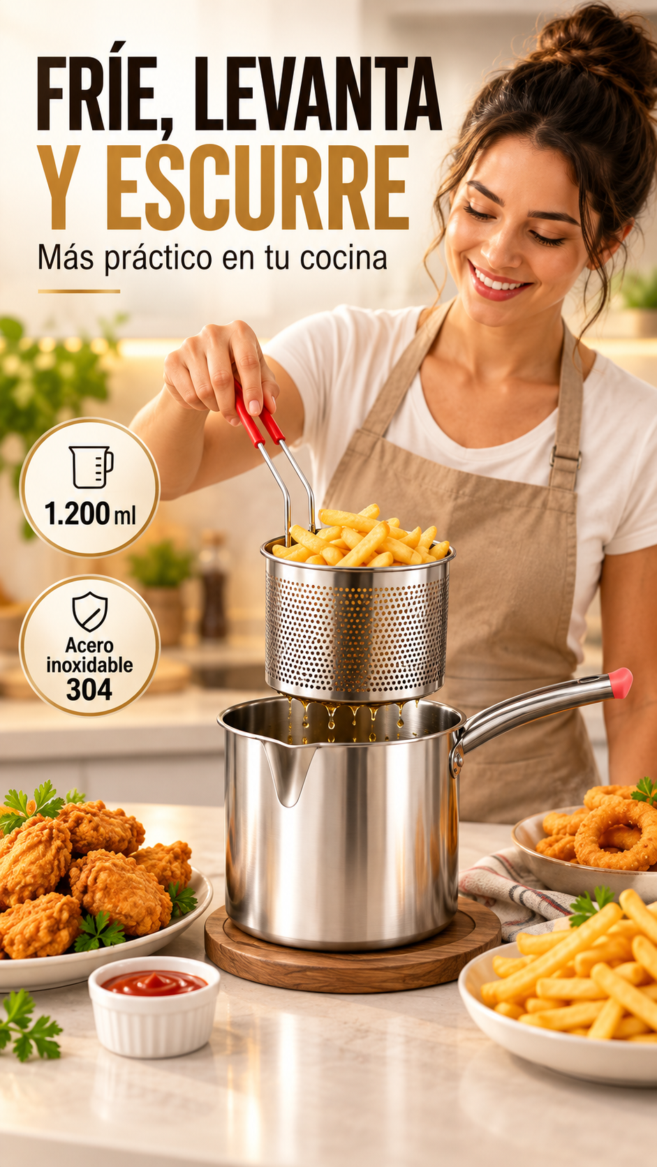 Freidora 3 en 1 FryLift™ — Fríe, Levanta y Escurre