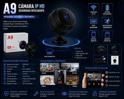 Paga 1 Lleva 2 Mini Camara Espia Vigilancia IP A9 Wi-Fi