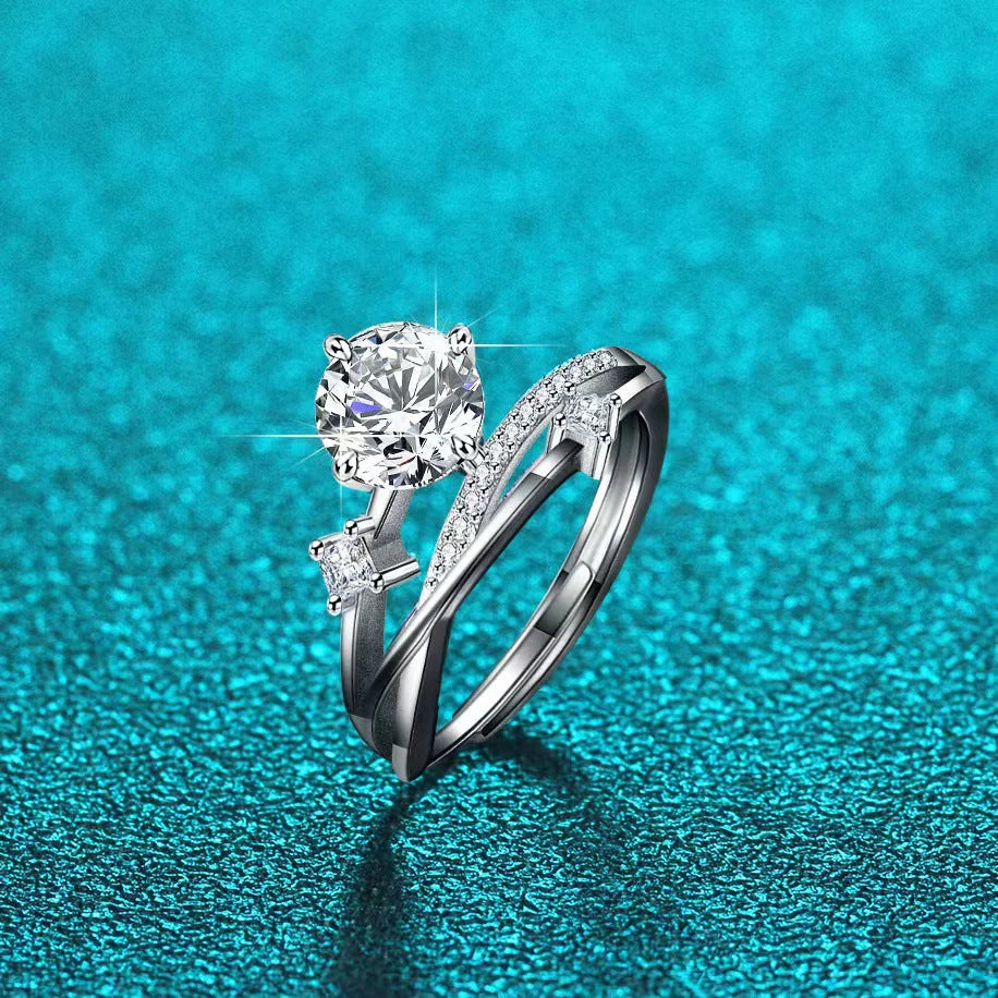 Anillo de diamantes de moissanita con magnetología