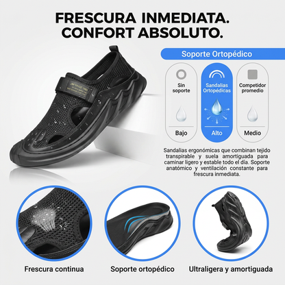Sandalias ortopédicas tejidas con hebillas para hombre (negras)