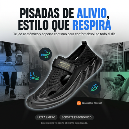 Sandalias ortopédicas tejidas con hebillas para hombre (negras)