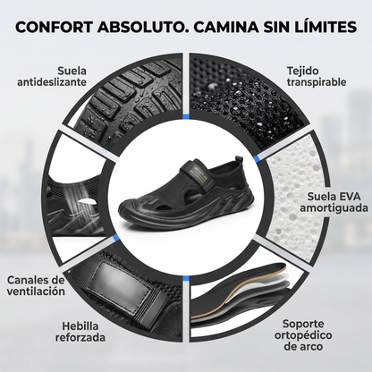 Sandalias ortopédicas tejidas con hebillas para hombre (negras)