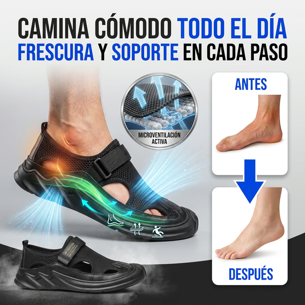 Sandalias ortopédicas tejidas con hebillas para hombre (negras)