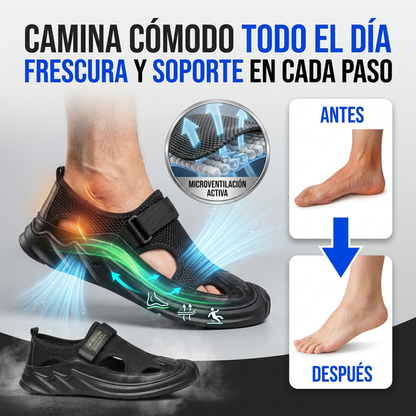 Sandalias ortopédicas tejidas con hebillas para hombre (negras)