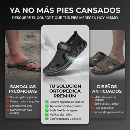 Sandalias ortopédicas tejidas con hebillas para hombre (negras)